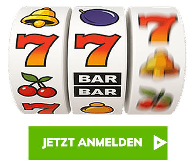 Klassische Slotmaschine mit Sieben Symbolen Kirschen und Jetzt Anmelden Button