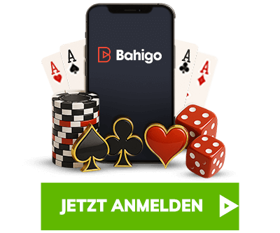 Bahigo Casino Anmeldung mit Karten, Würfeln und Pokerchips